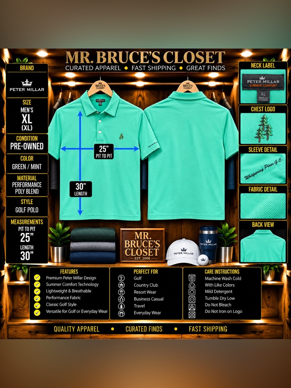 Peter Millar Green/Mint Performance Golf Polo